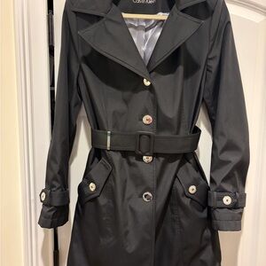 Calvin Klein Women's Black Trench Rain Coat EUC